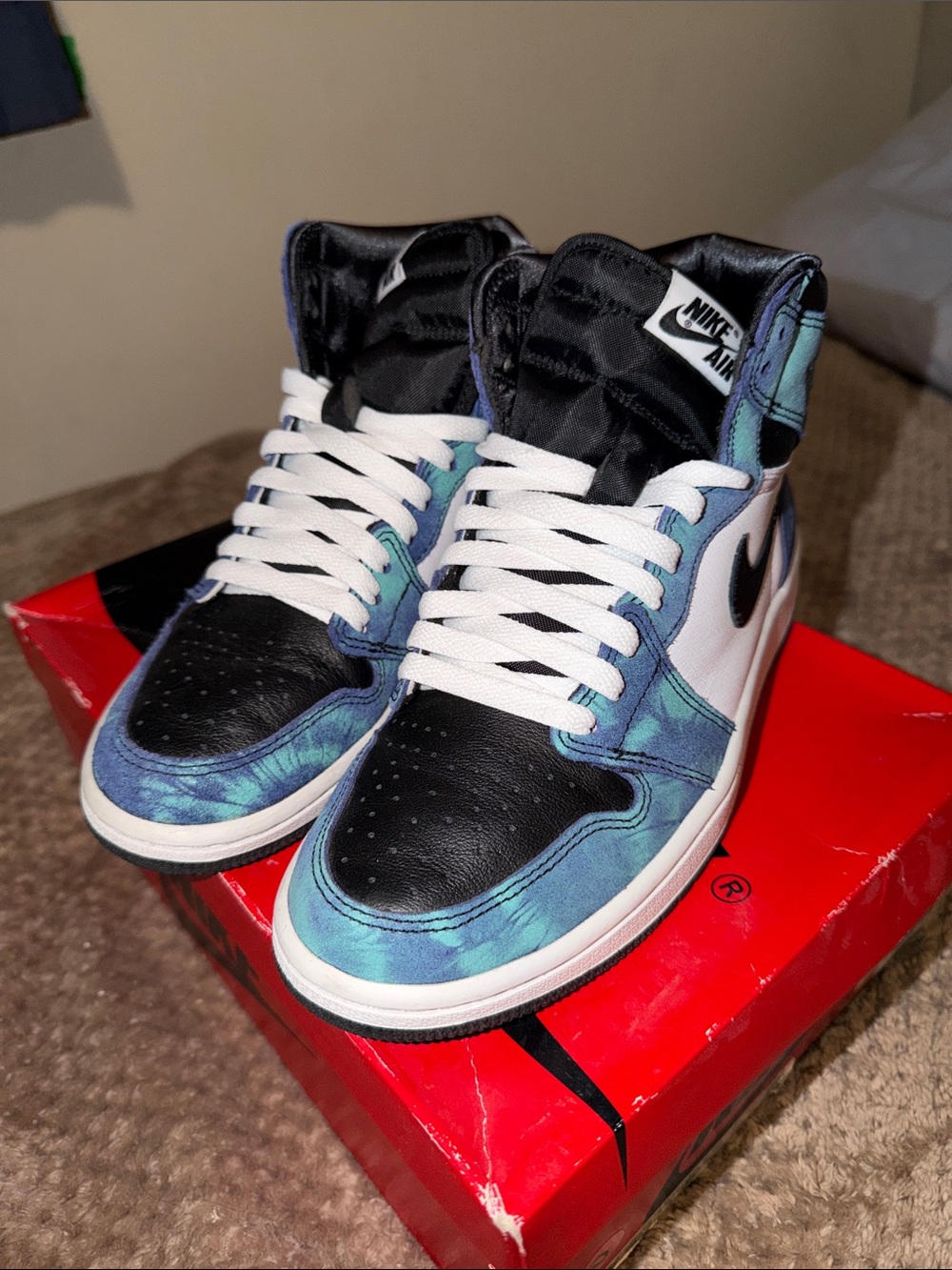 Jordan Women’s High-Top Sneakers Black White Teal Tie-Dye